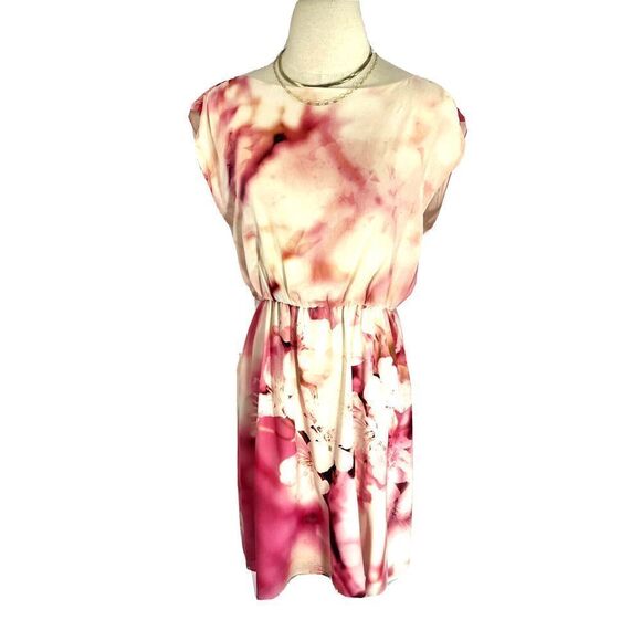 Alice + Olivia Size Medium Pink Silk Dress Floral Blouson Mini Barbiecore - Picture 1 of 16